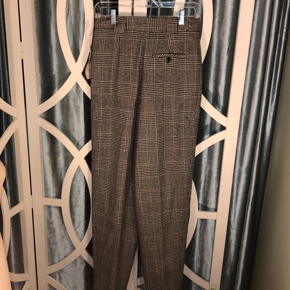VTG 80s Wool Houndstooth Plaid Hi-waist Trouser - Picture 8 of 13